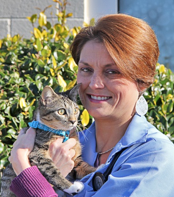 Karla Frazier (DVM '94) with cat
