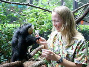 Lauren Howard (DVM '00) with monkey