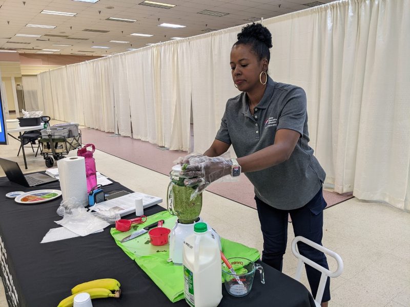 Virginia Cooperative Extension Agent Katrina Kirby demonstrates a diabetes-friendly recipe at a Balanced Living with Diabetes session in Richmond, Virginia.