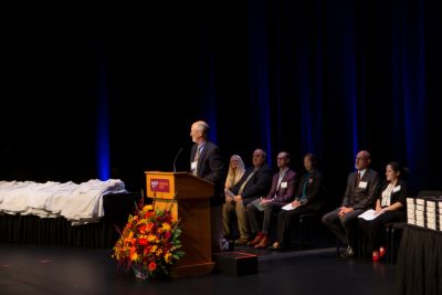 Terry Swecker speaking at the 2022 DVM White Coat Ceremony.