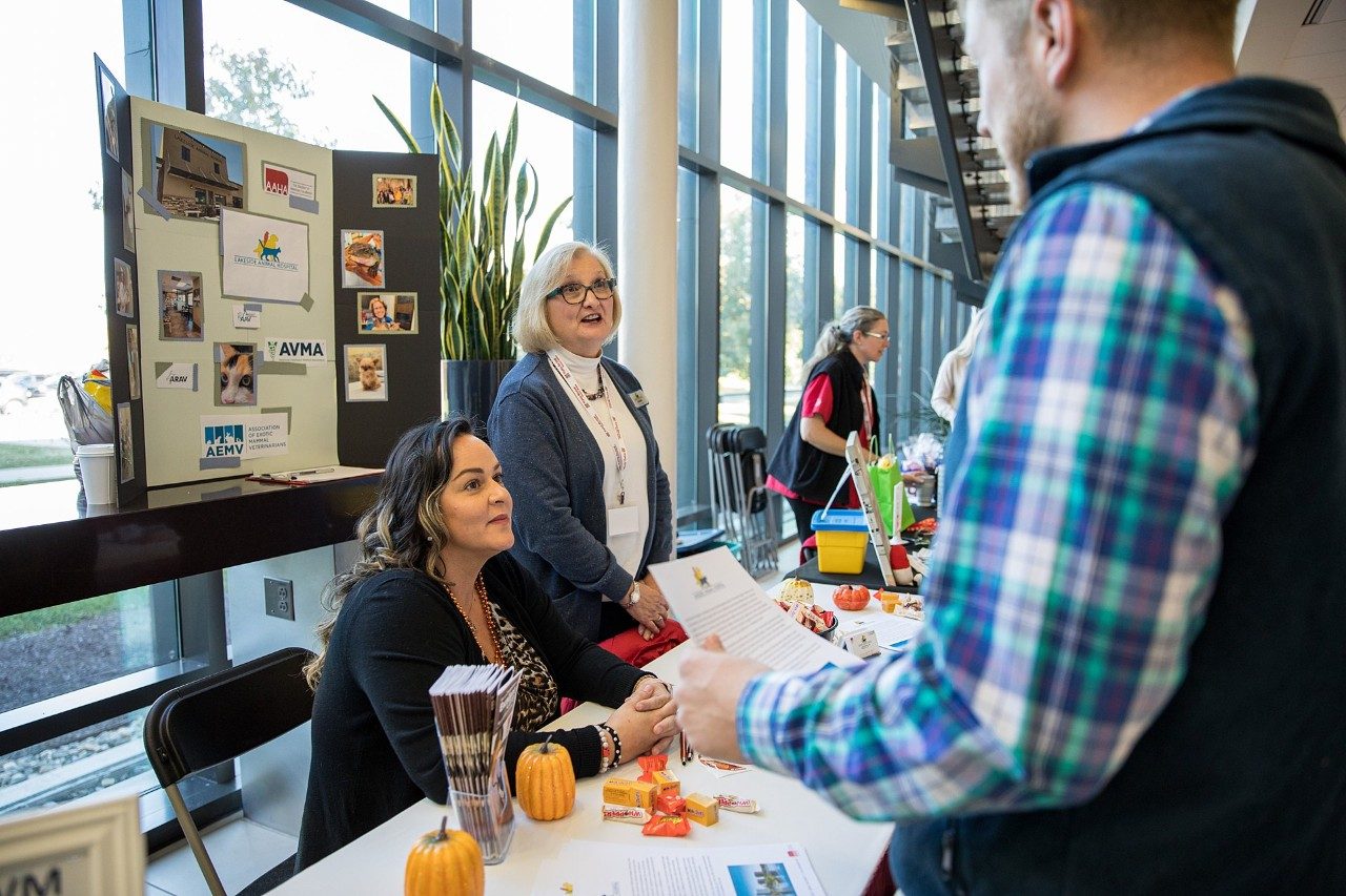 Attendees at the Career Fair during Connect 2022 at the  Virginia-Maryland College of Veterinary Medicine.