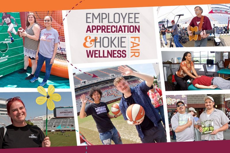 photo of 2023 Employee Appreciation and Hokie Wellnes Fair graphic with photos from this year's event.