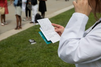 Close up of a welcome to the college note at the DVM Class of 2026 White Coat Ceremony.